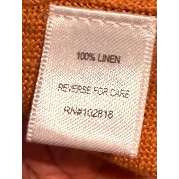 Garnet Hill 100% Linen Draped Open Front Cardigan Camel-Orange Large Travel - Picture 6 of 6